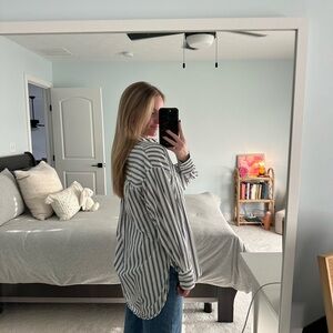 Maeve Navy and White Striped Blouse